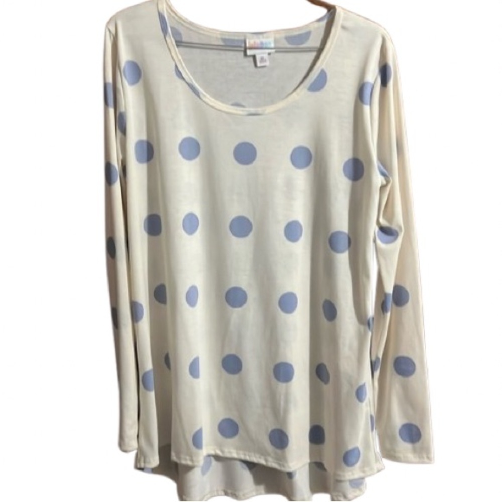 #548 LuLaRoe Lynnae top M long sleeves high-low hemline scooped neck polka dots